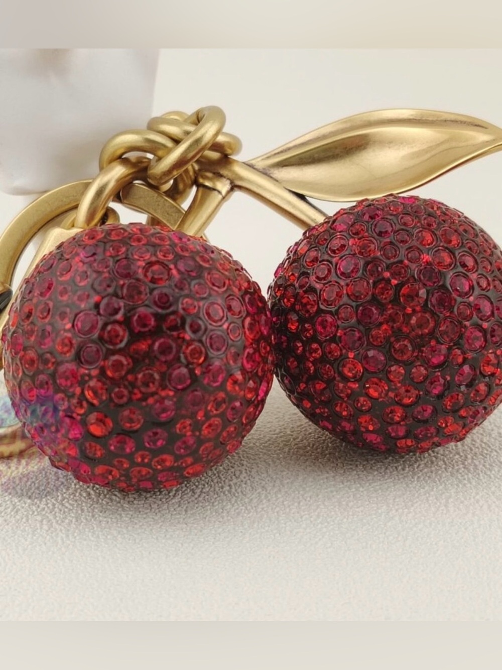 Gold Crystal Cherry  Bag Charm